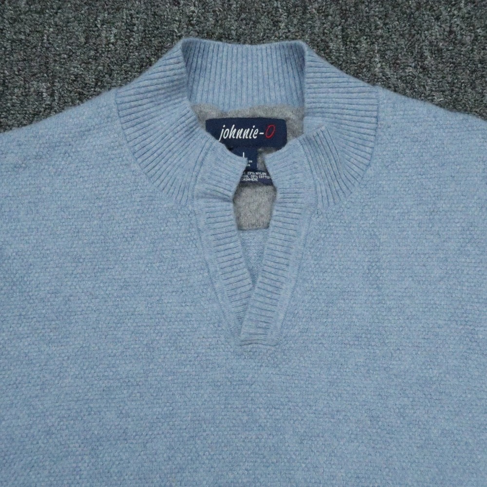 johnnie O Sweater Mens Large Blue Esteban Johnny Collar Pullover Wool Cashmere - Picture 2 of 10